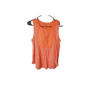 LOFT Orange White Sleeveless Blouse Women’s Medium Boho Geometric Tank Top